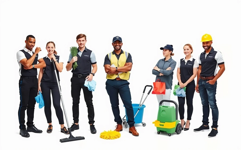 Professional cleaning team from CleanPerfect Services Ltd in uniform with equipment